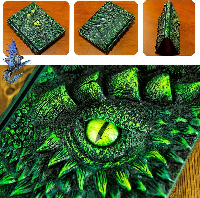 LZlightactor 3D Dragon Eye Embossed Journal,Resin Engraving Notebook,Dnd notebook for Dragon Lovers ，Blank Paper,Hardcover Travel Notepad for Writing,Sketchbook,Collection,Gift,Decoration A4 and A5 Size (A5-Green - Image 3